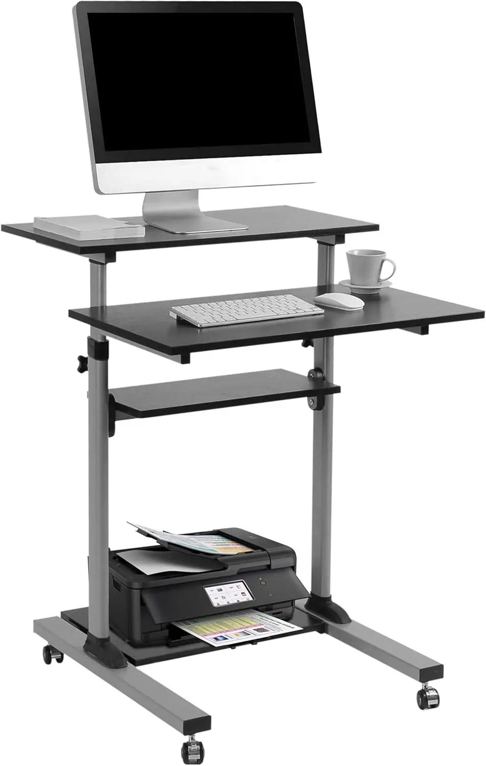 Rolling Desk for Laptop - Standing or Sitting Mobile Computer Cart with Wheels, Adjustable Height & 27.5-inch Surface