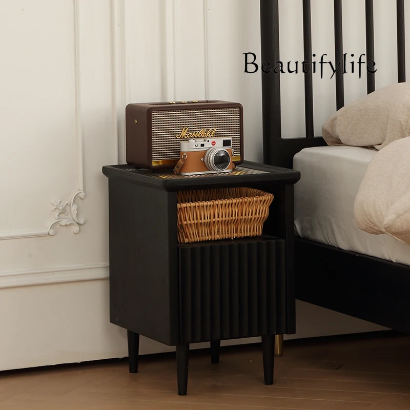 American-Style Mid-Ancient Ash Wave Bedside Table Solid Wood Nordic and Japanese Style Simple Locker