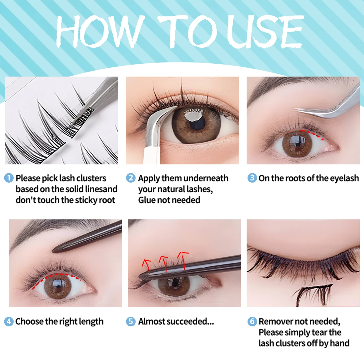 No Glue Eyelash Clusters For Beginners 36 Clusters Easy Apply Invisible Lashes With Liquid Bond Daily Natural Look Zero Pressure