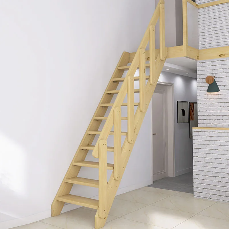 Household solid wood multi-functional climbing Family straight ladder European-style duplex villa indoor thickened attic
