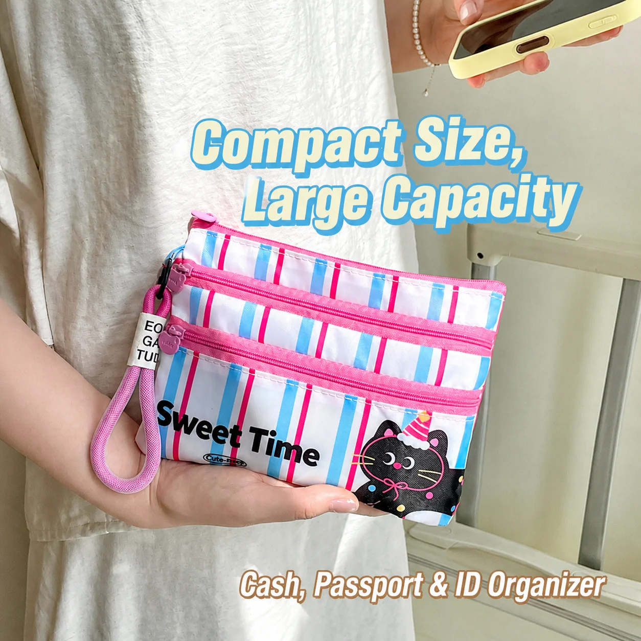 Polyester Card Holder Cartoon Travel Document Organizer Travel Card Holder Multifunctional Water-Resistant Card Holder
