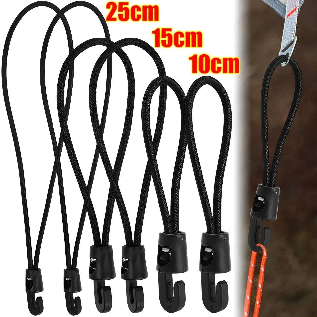 5/1 Stück Bungee-Seil mit Haken, 10/15/25 cm, hochelastischer Expander mit Haken, Gummi-Spanner mit Haken für Camping-Plane – Detail 1
