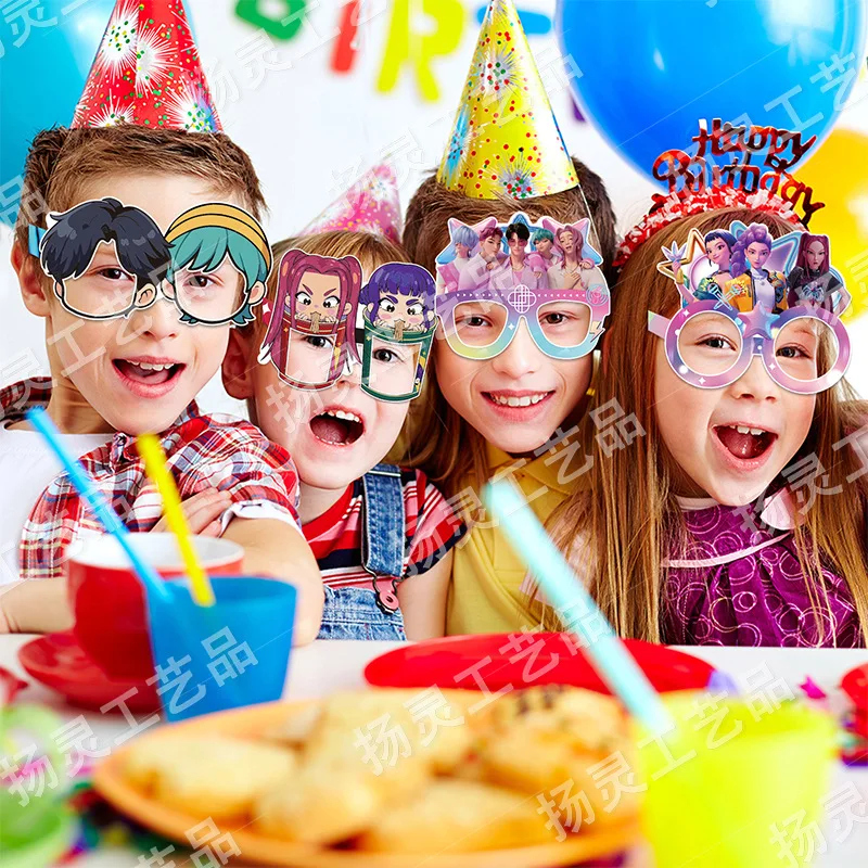 Lunettes en papier pour décoration de fête chasseurs de démons, masques Photo, accessoires de Cosplay, fournitures de fête d'anniversaire pour enfants, 6 pièces/ensemble