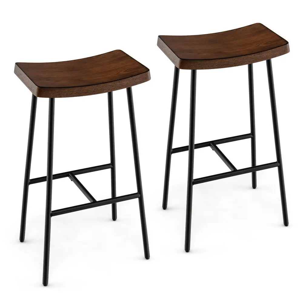 Costway Set of 2 Industrial Saddle Stool Bar Height Chair Bar Stool w/ Metal Frame