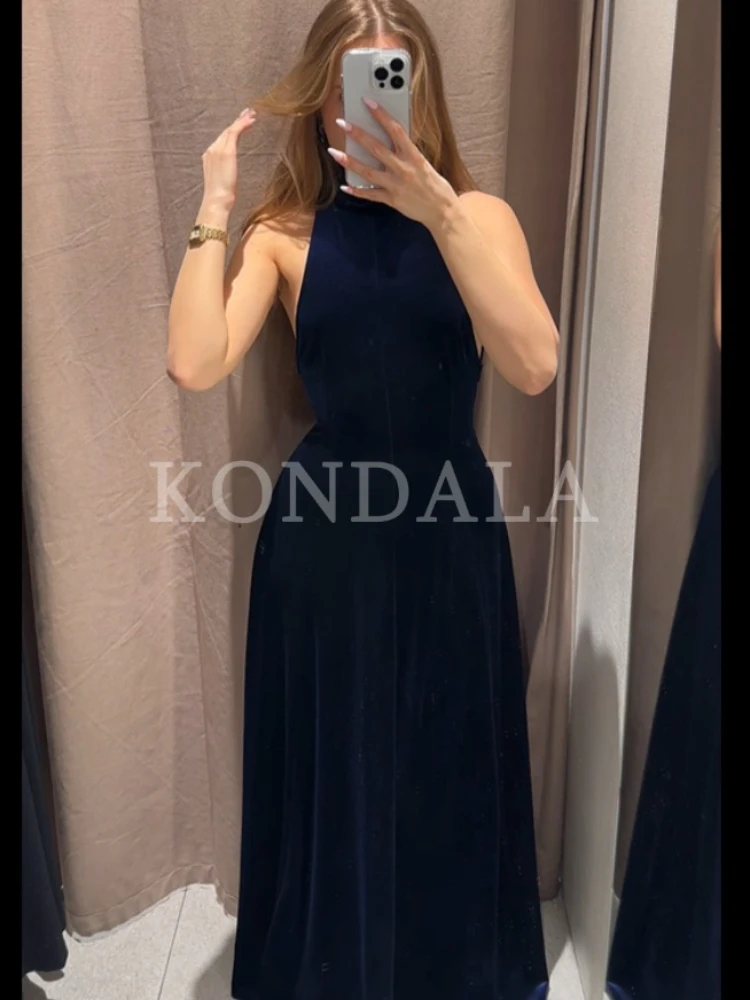 KONDALA المرأة المخملية الرسن فستان طويل عارية الذراعين فستان 2025 خريف شتاء موضة مثير حفلة عشاء السنة الجديدة Mujer فستان الرسن #2