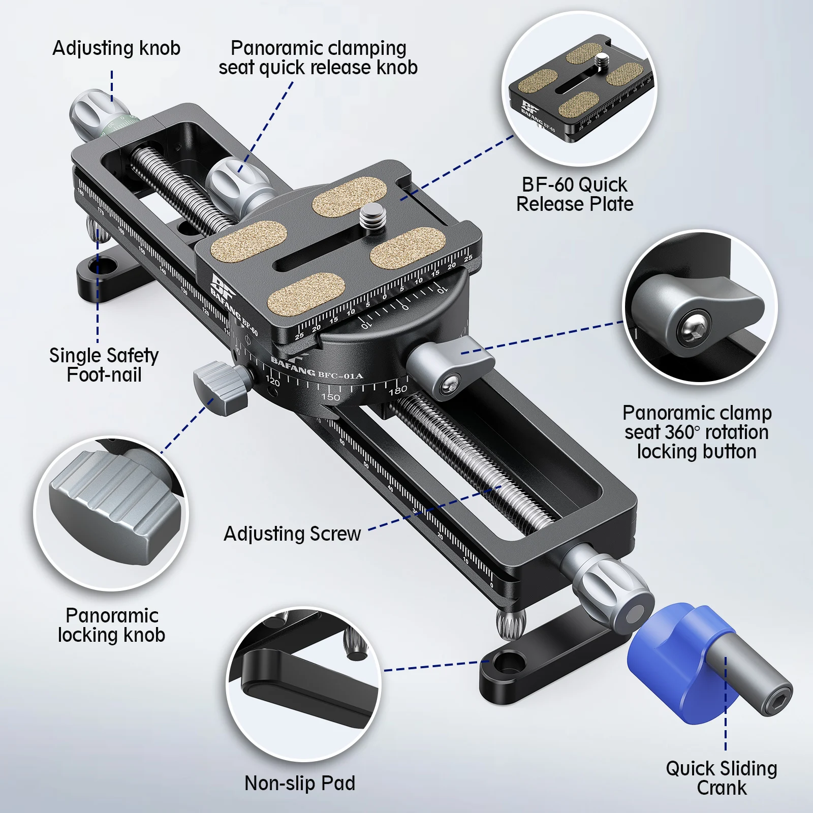 Camera Slider Dolly Rail Track Slider with Fine-Tune Screw Knob Crank & 360º Rotating Pan 150mm/180mm Aluminum Camera Rail Slide