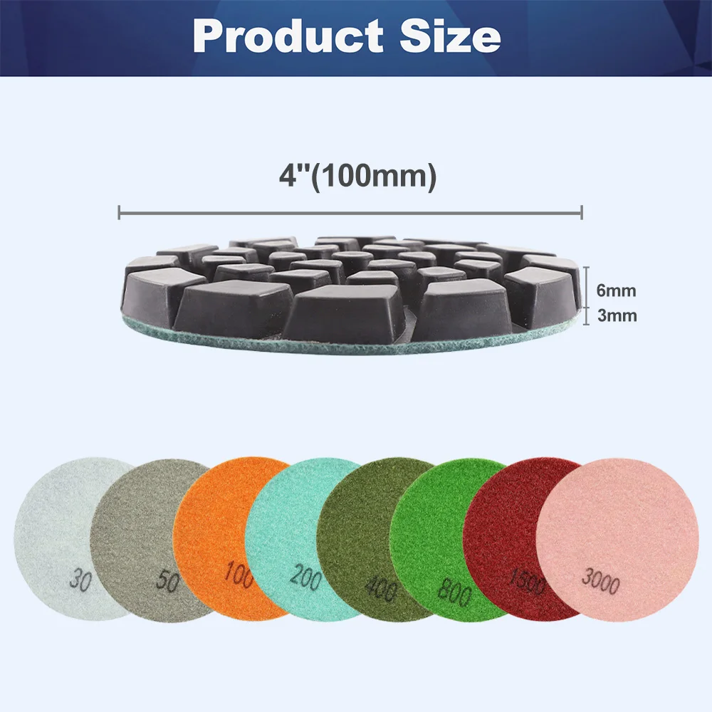 BRSCHNITT 6pcs/pk Dia 4inch 100mm Diamond Polishing Pads Resin Bond Sanding Disc for Cement Floor Concrete Renew floor Pads