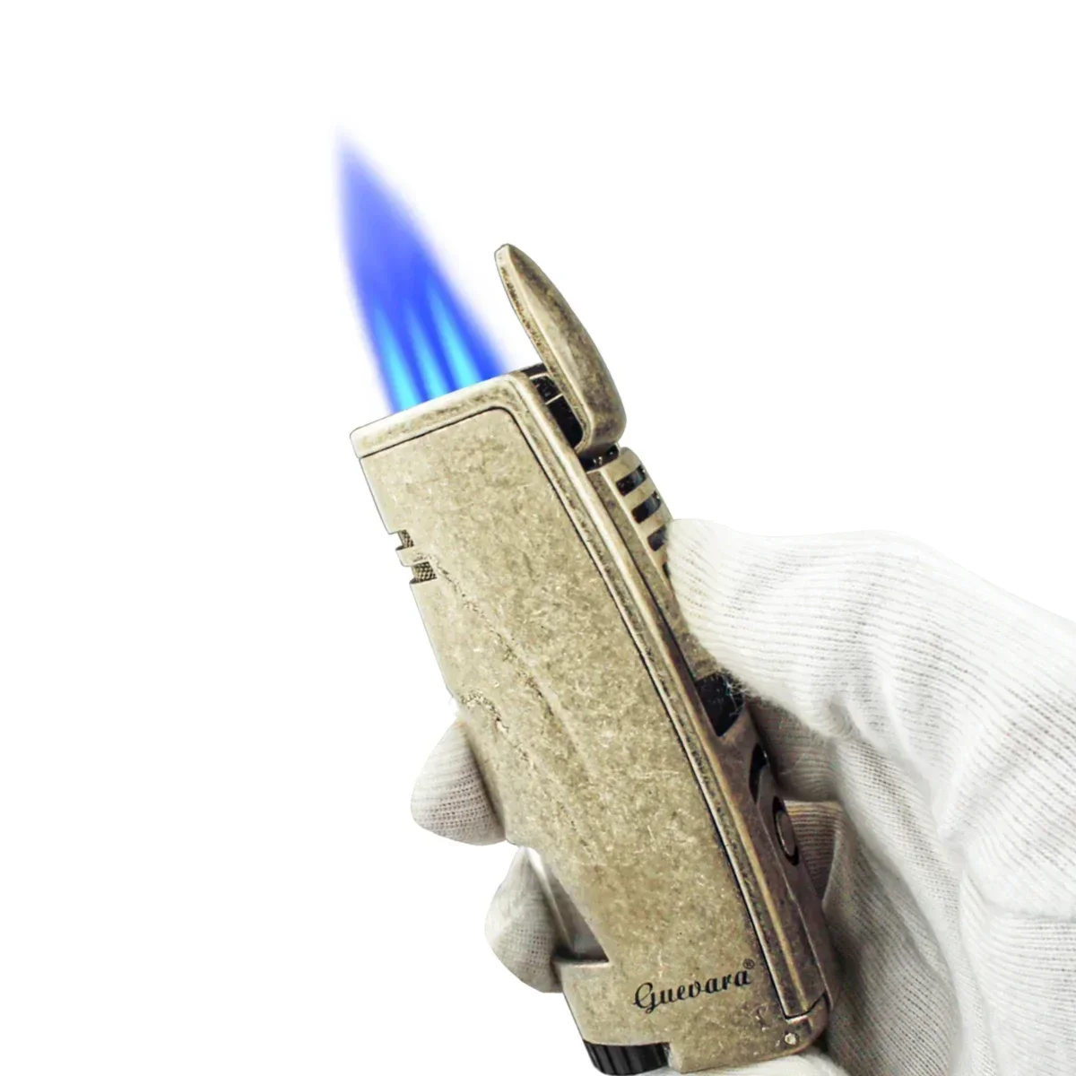 GUEVARA Torch Butane Lighters Fuel Refillable Lighter with Punch 3 Jet Blue Frame Strong Windproof for Smoking Accessories