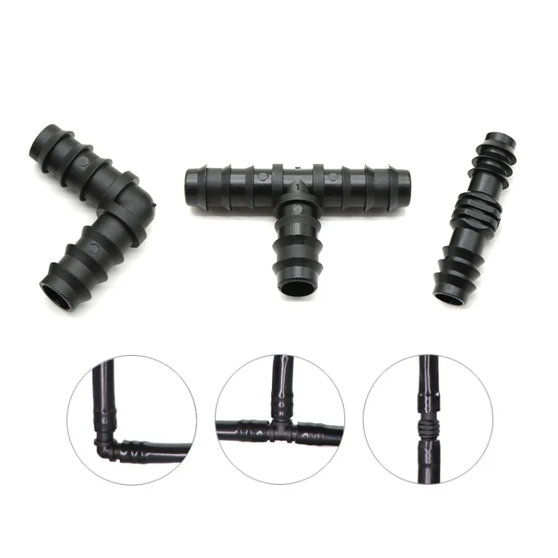 5/10pcs PE Pipe Barb Connectors 16mm 20mm 25mm Tee Elbow Repair End Plug Garden Water Drip Irrigation Pipe Connector Joints