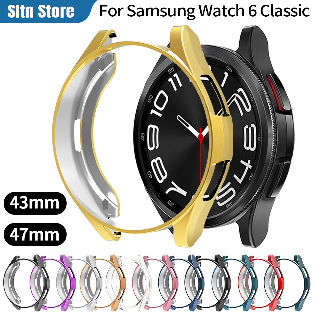 Uhrenabdeckung für Samsung Galaxy Watch 4 Classic 42 mm 46 mm, weicher TPU-Hohlrahmen-Stoßfänger für Galaxy Watch 6 Classic 43 mm 47 mm Gehäuse