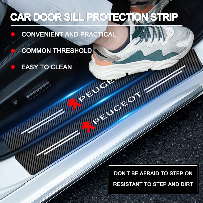 1/4/5Pcs Carbon Fiber Sticker Car Threshold Protective Film For Peugeot 208 308 206 307 3008 407 508 2008 5008 406 408 607 4008