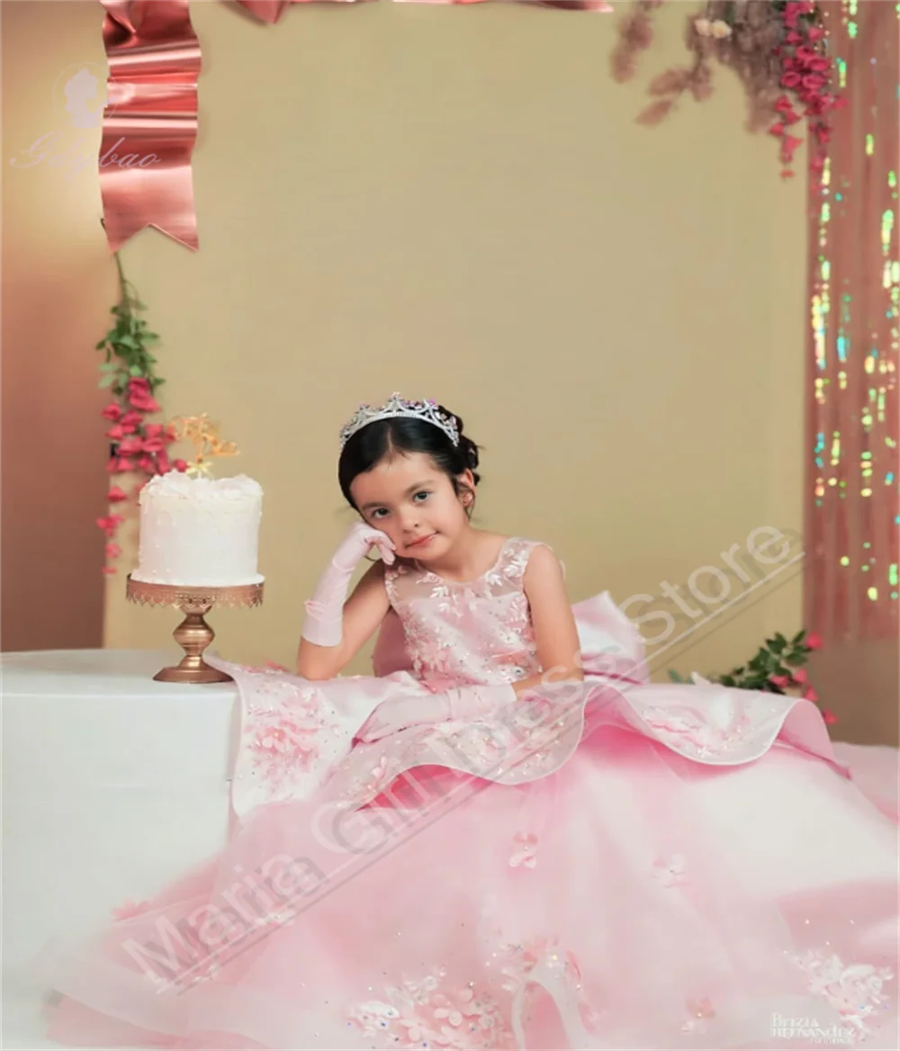 우아한 공주 소녀 드레스 푹신한 레이어드 백리스 생일 파티 첫 성찬식 이브닝 가운 맞춤형