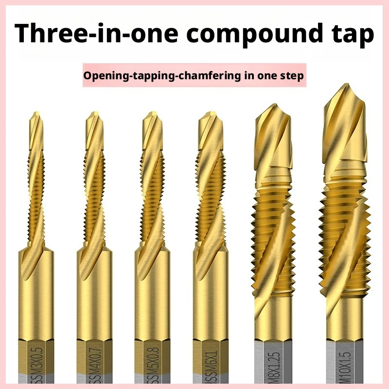 

Drilling, tapping and punching integrated three-in-one composite tap, tap, ribbon thread drill bit, self-tapping screw m3