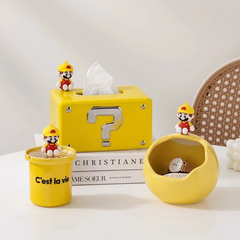 لعبة سوبر ماريو بروس سباك الأنسجة صندوق تأثيري صناديق التخزين علامة الضغط رمز منديل صندوق السيراميك صندوق ورقي زينة الدعامة #5