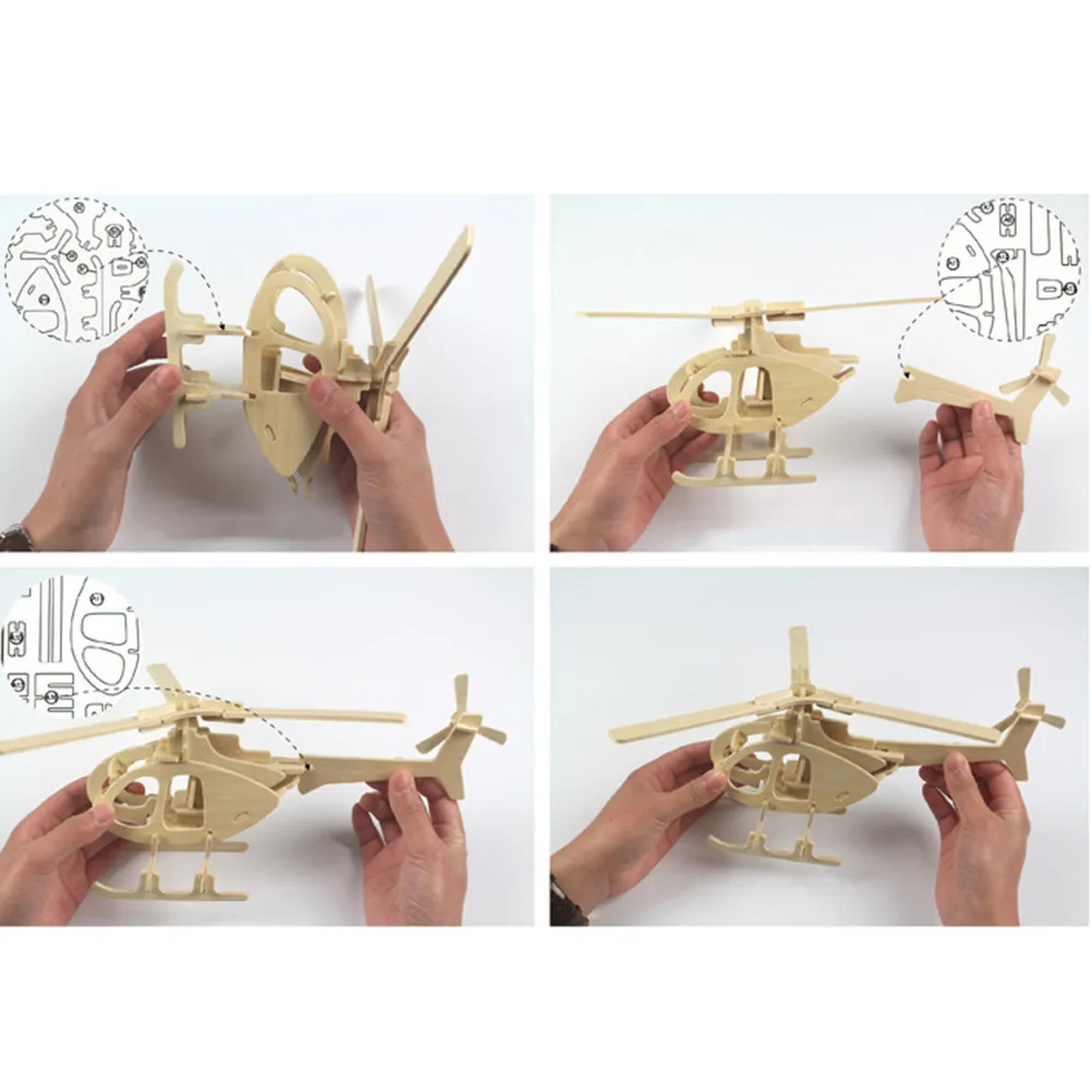 5Pcs Wooden DIY 3D Puzzle Educational Creative Hand Eye Coordination Plane Patrol Boat Jigsaw Simulation Collection