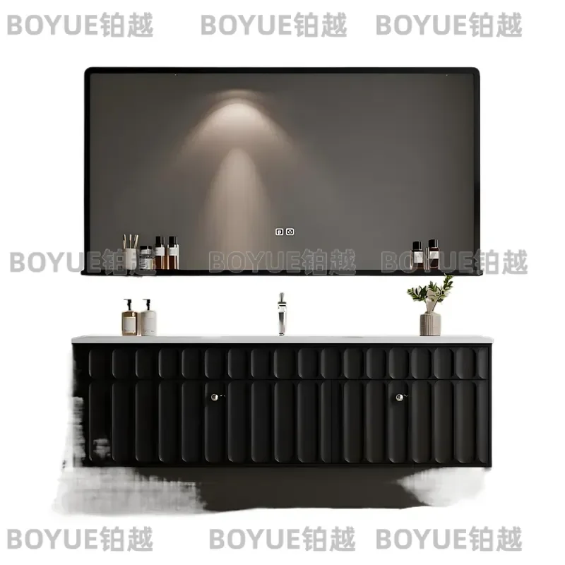 for French Retro Bathroom Cabinet Ceramic Integrated Basin Toilet Washbasin Rock Slab Hot Bending Integrated Basin