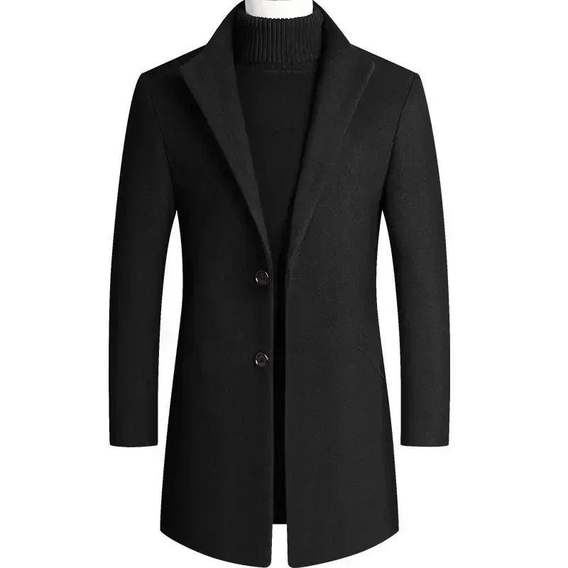 Casaco de lã masculino outono inverno 2022 médio longo blusão engrossado gola masculina trench coat abrigo hombre