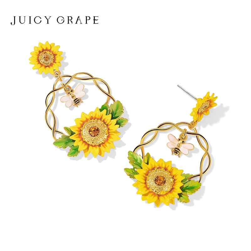 Juicy Grape Sunflower Enamel Jewelry Collection 18K Gold Plating Hand-Painted Enamel Wedding Party Elegant Gift Fine Jewelry
