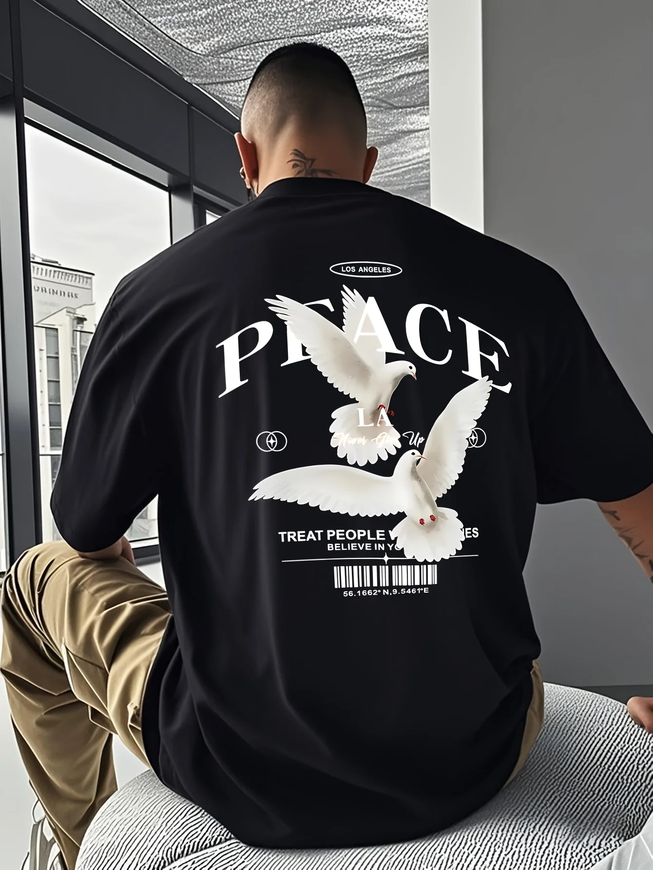 Men's Summer Hip-Hop American Retro T-Shirt, Dove Pattern T-Shirt, Suitable for Summer Outdoor Activities and Daily Wear, Beach, Fishing, Vacation