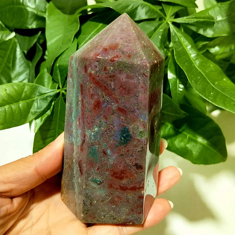 Natural Pretty Ocean Jasper Stones Tower Wand Point Energy Meditation Spiritual Healing Feng Shui Crystals Room Decortion