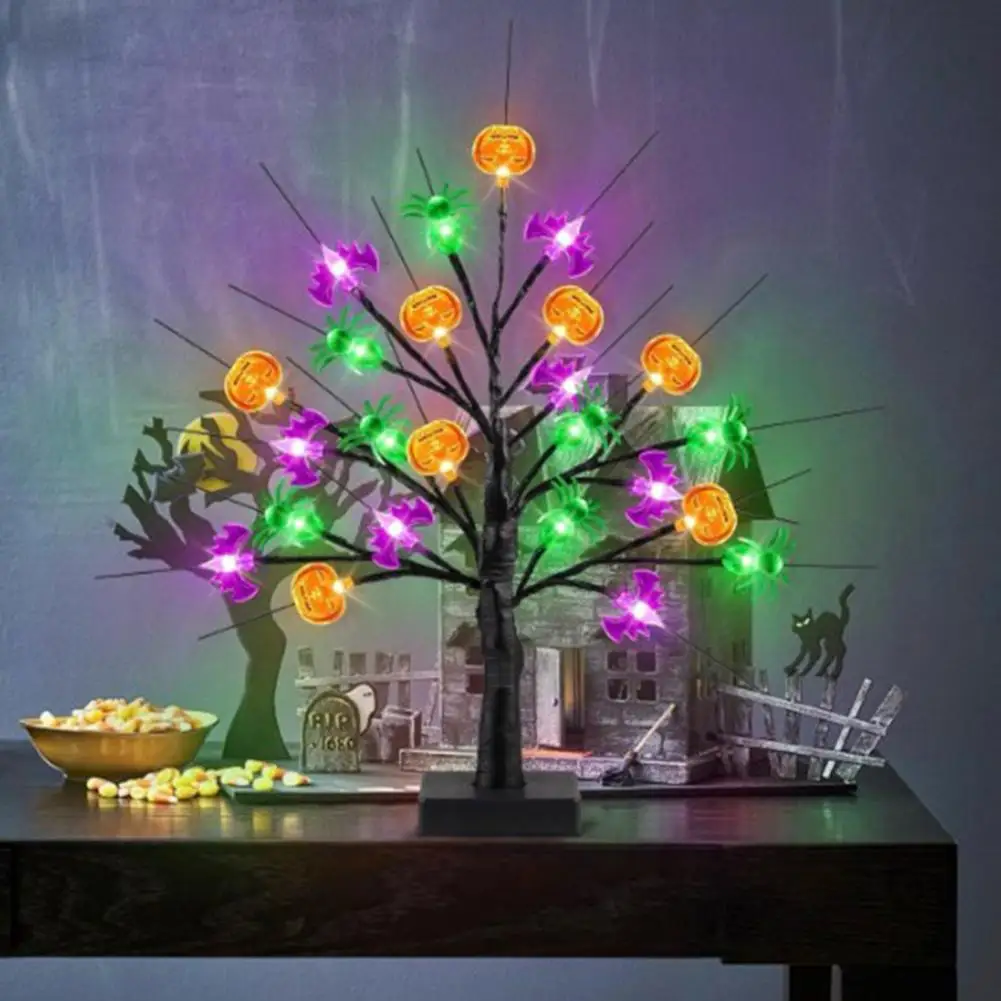 Halloween Night Light Spooky Halloween Led Tree Light Decoration with Ghost Pumpkin Bat for Energy Saving Party for Halloween