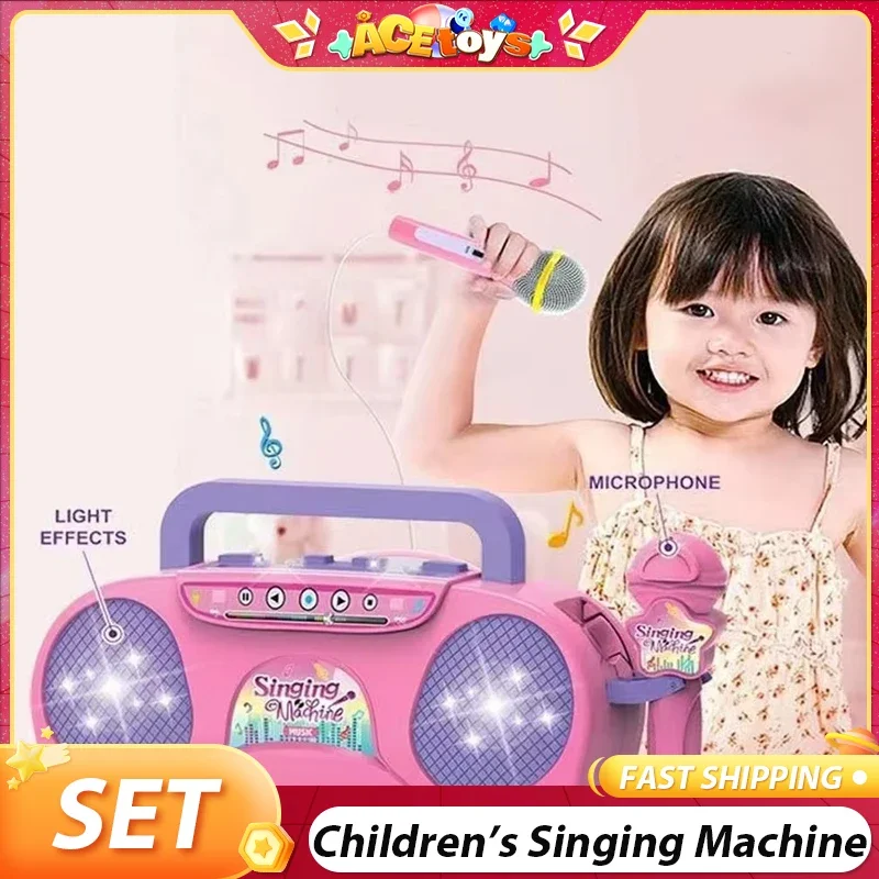 Máquina de canto para chico, Educación Temprana portátil con luz, alta calidad de sonido, micrófono de Karaoke, instrumento musical, juguetes para chico