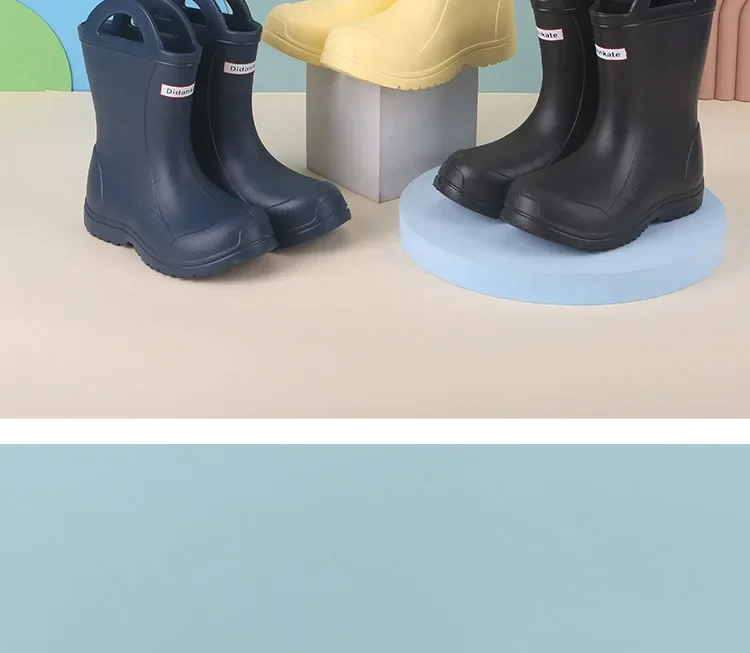 Neue leichte rutschfeste Regenstiefel für Kinder, halbhohe Griffe, Jungen- und Mädchen-Softsohlen-Outdoor-Wasserschuhe, Regenstiefel für Vorschulkinder – Detail 14