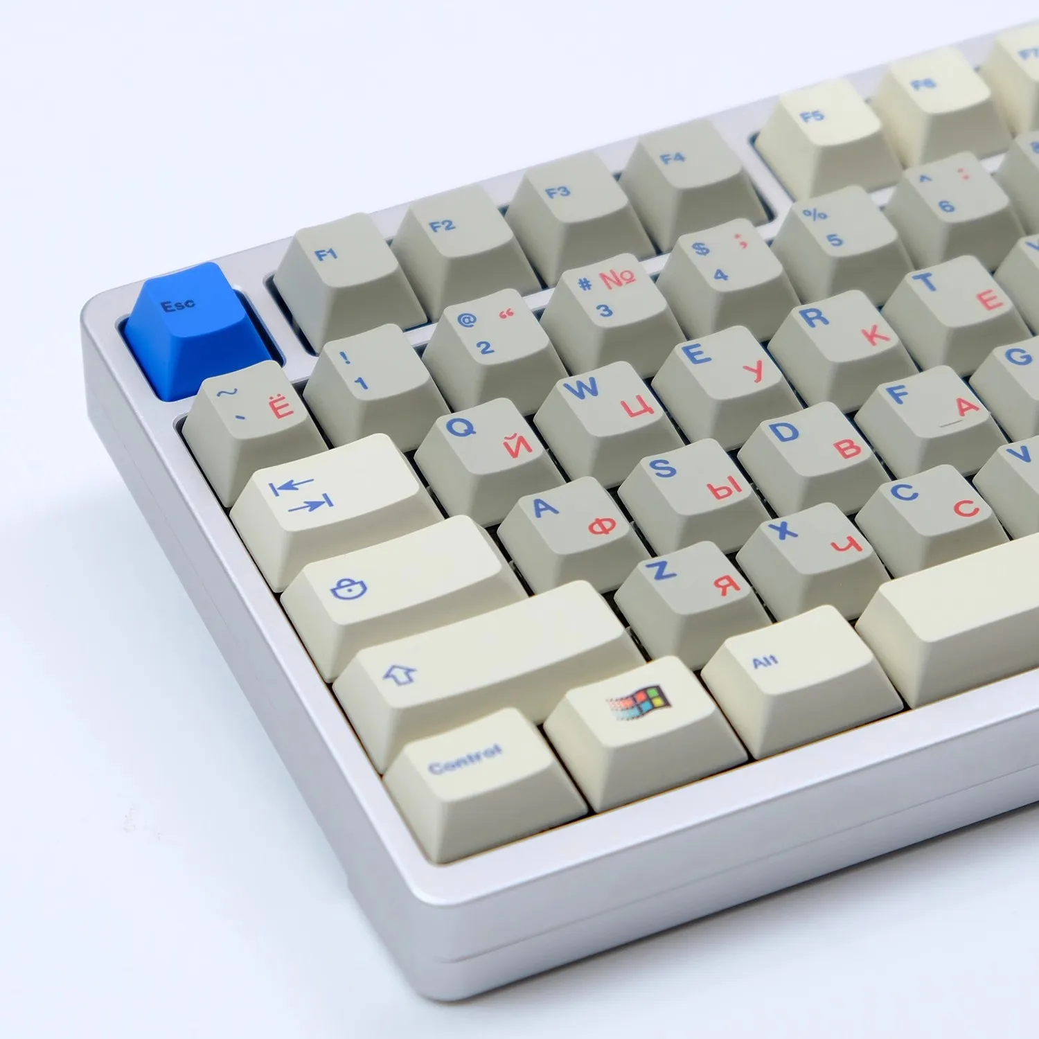 GMK 레트로 그레이 화이트 블루 레드 키릴 키캡, PBT 염료 승화 키캡, 체리 프로필, 방수 러시아 키캡, 1 세트
