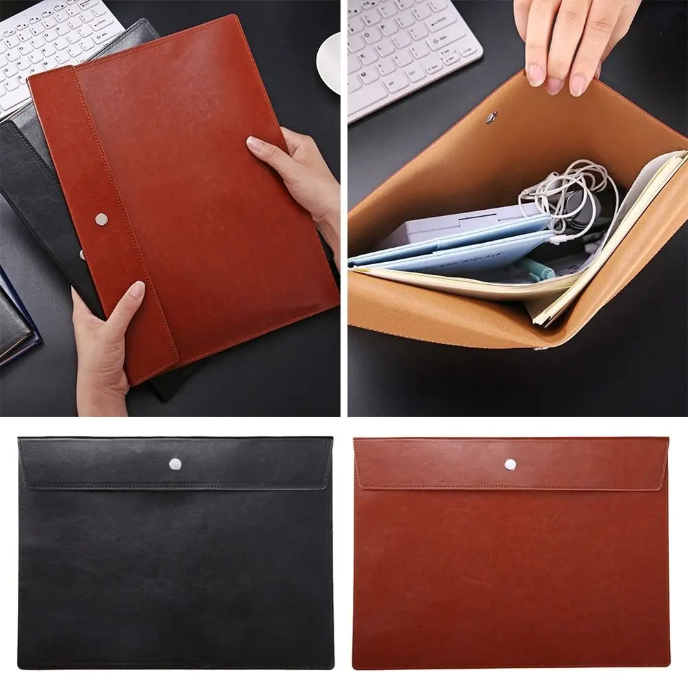 

New Large Capacity Leather Document Pouch A4 Leather File Folder Document Bag School Office Supplies