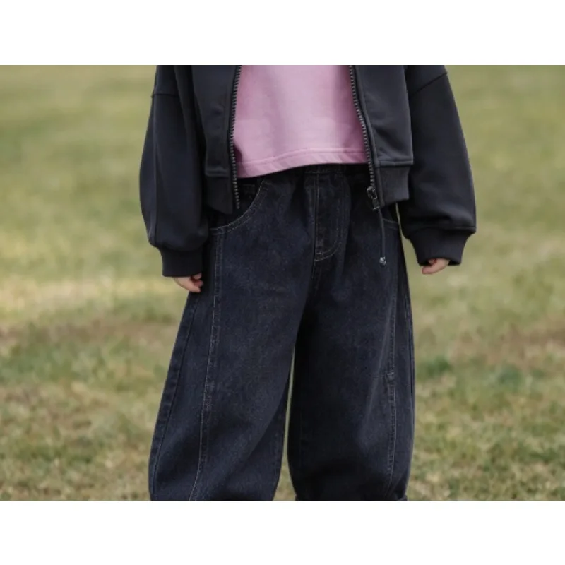 Children's denim Pants 2026 Spring and Autumn New simple design denim pant Boys' Spliced Loose Jeans