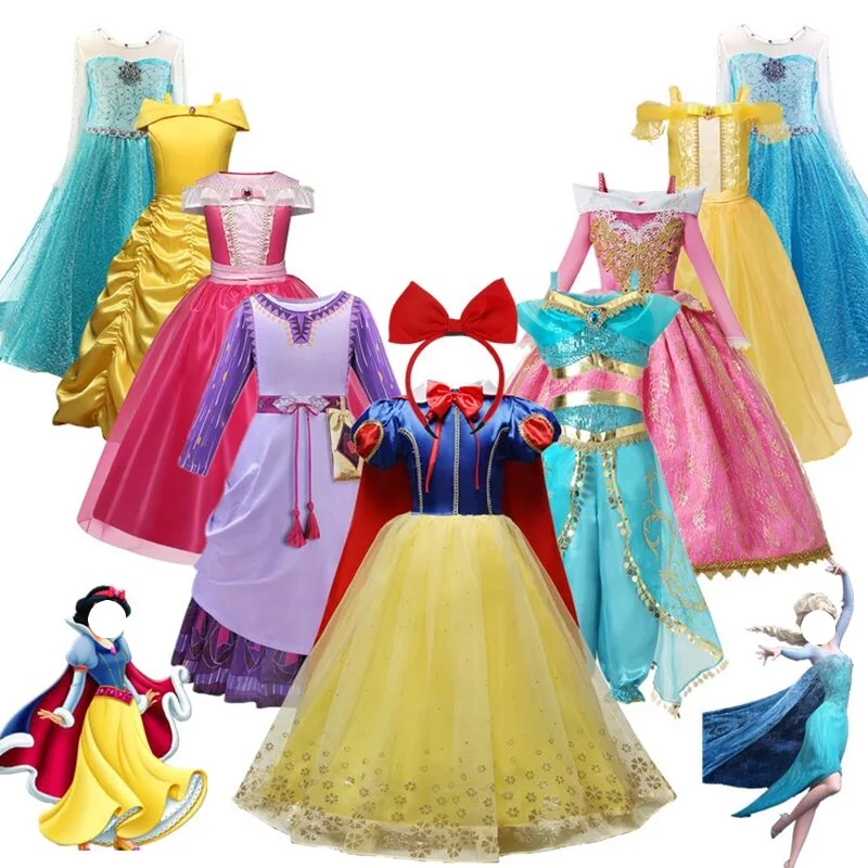 Snow White Girl Costume Halloween Disguise Jasmine Elsa Princess Dress for Girls Kids Cosplay Asha Xmas Carnival Party Outfits