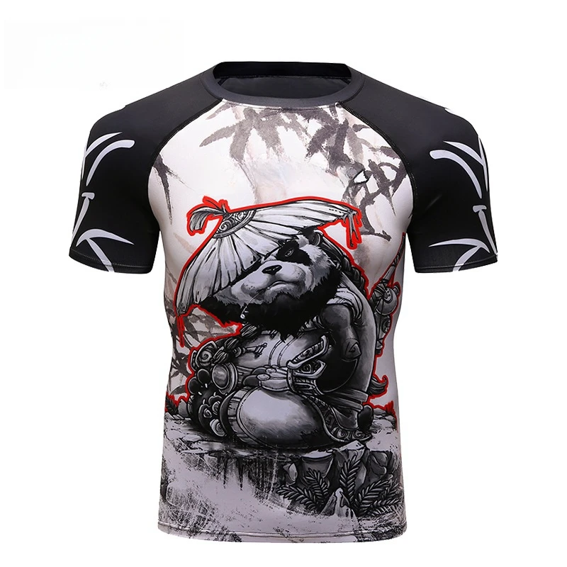 Men Gym Sportswear Short Sleeve Creative Print Kickboxing Training Compression Shirt Sports Running Man Round Neck T-Shirts Tops