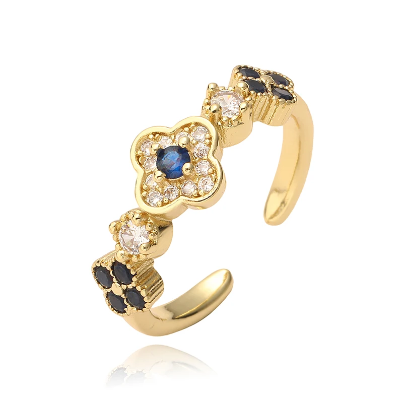 HECHENG ، خاتم زهرة نحاسي مطلي بالذهب عيار 18 قيراط مع حجر تشيكوسلوفاكيا لونين الربط مجوهرات السيدات خاتم الزواج مجوهرات الاتجاه