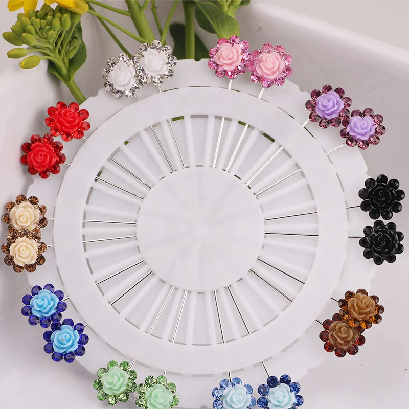 TZ41 Safety Pin Muslim Hijab Follow Scarf Pin Rhinestone Ball Brooch Straight Head Pin 30PCS