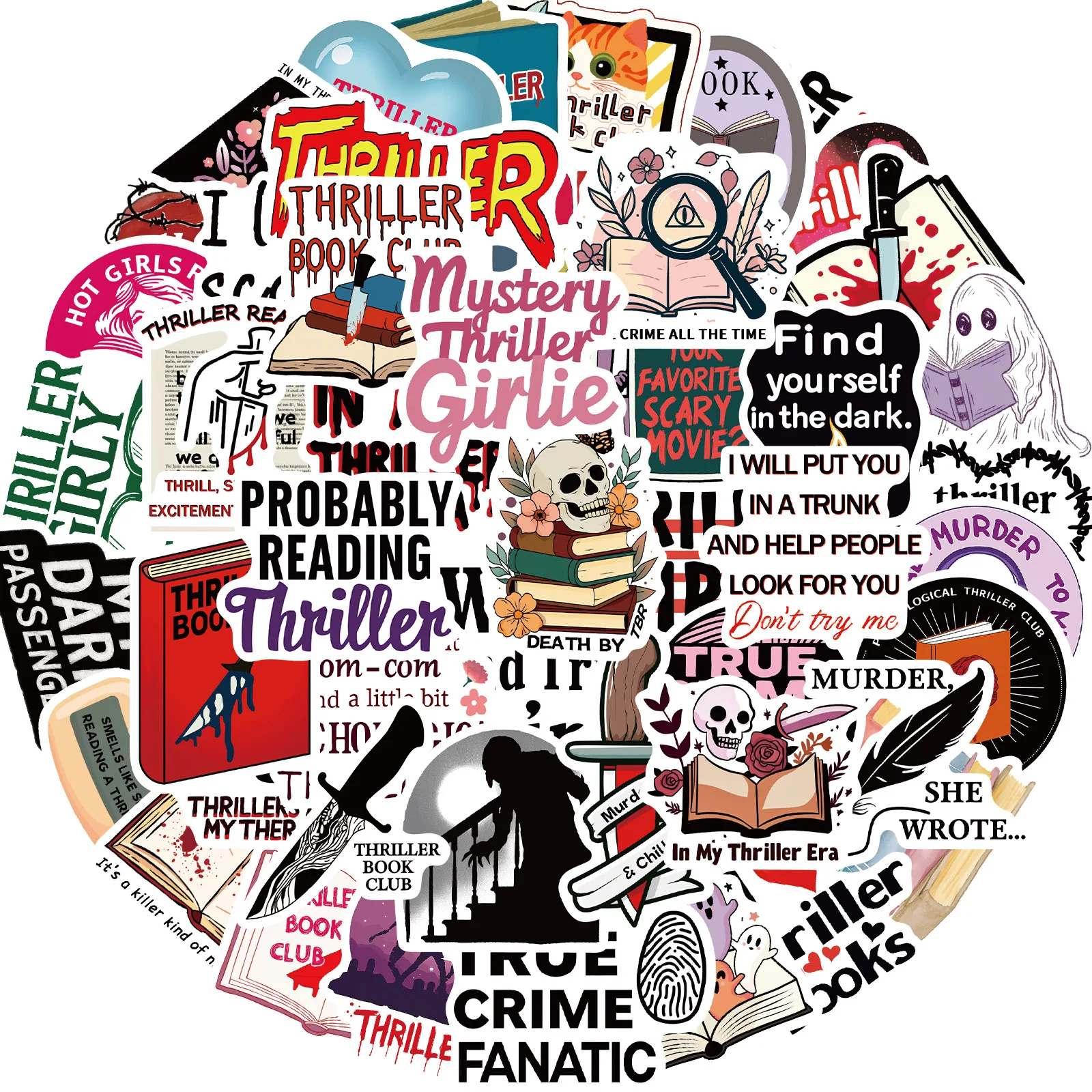 

50PCS Thriller Book Graffiti Stickers Personalized Cool Creative DIY Skateboard Motorcycle Helmet Waterproof Decal Stickers