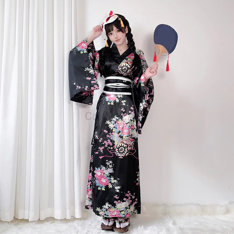 Women's Japanese Kimono for Women Yukata Anime Cosplay Bathrobe Halloween Costumes Party Performance Photoshooting Geisha Gown