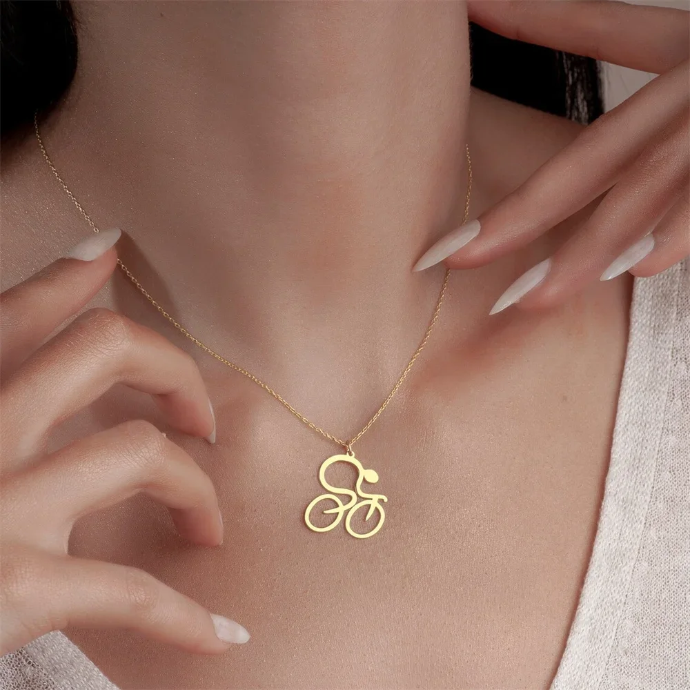 Tangula Hip Hop Bicycle Pendant Jewelry Stainless Steel Mountain Bike Women Chain Necklace Fashion Personality Sports Lover Gift