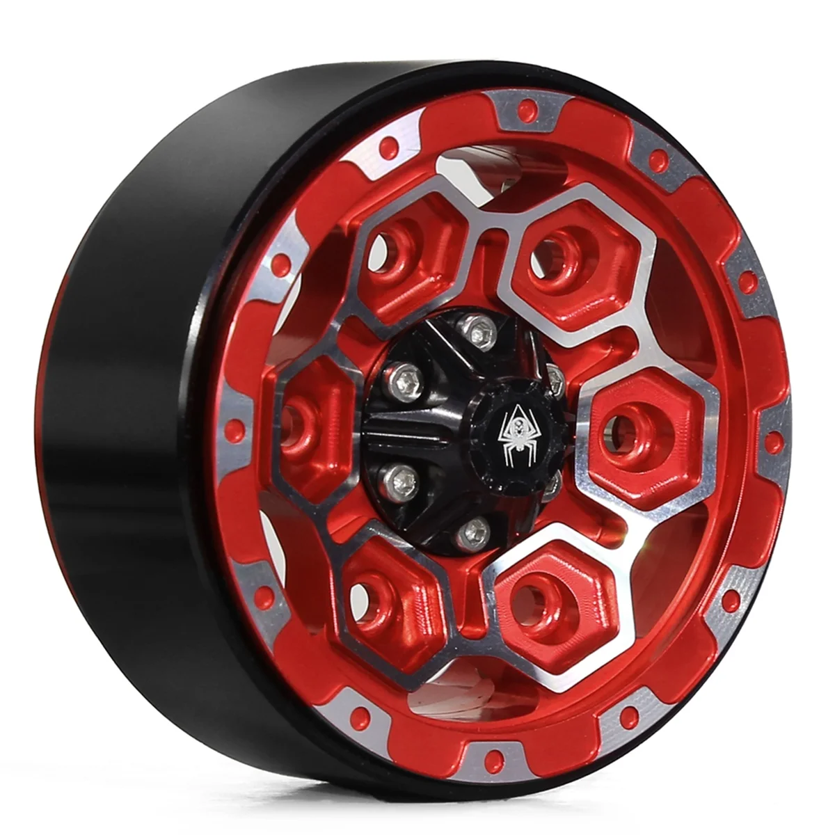 4Pcs Metal 1.9In Beadlock Wheel Rim Wheel Hub for 1/10 RC Crawler Car Axial SCX10 Pro Capra TRX4 RC4WD/D90 Redcat Red