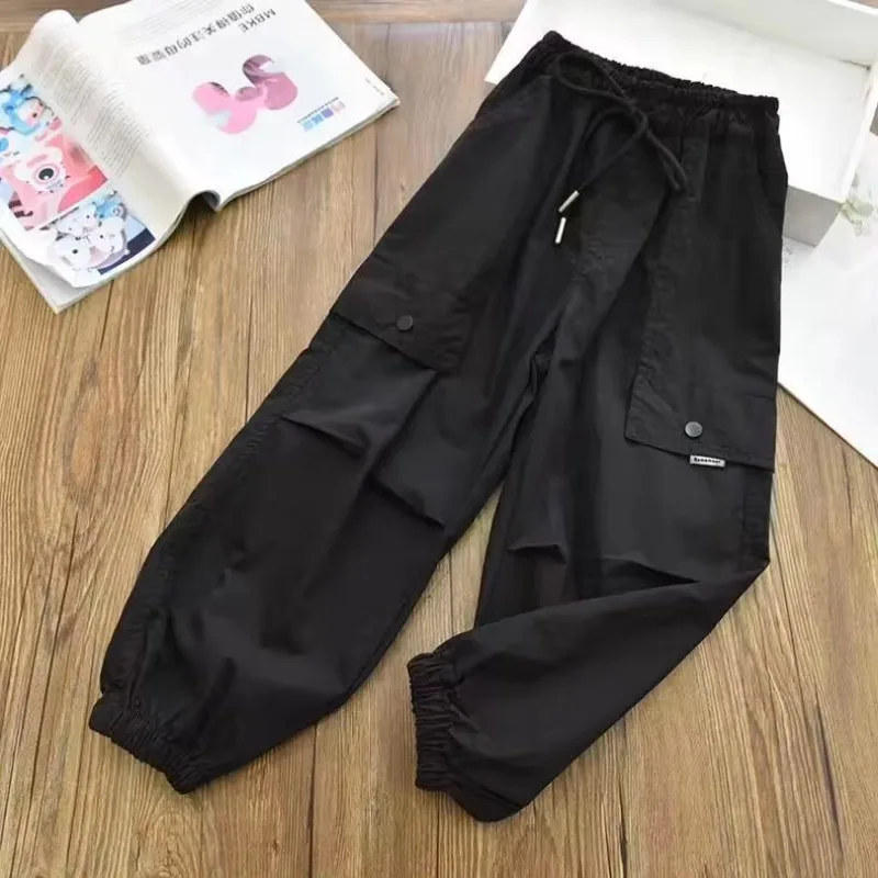 Spring Summer Fashion Kids Cargo Joggers Elastic Ankle Trousers Light Breathable Trendy Casual Boys Girls Children Pants