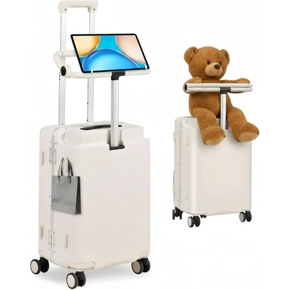 Adjustable Safety Seat Ride-On Toy, 20 Lightweight Suitcase with 360° Wheels, Cup & Tablet Holder, TSA Lock, Supports Up to 200l