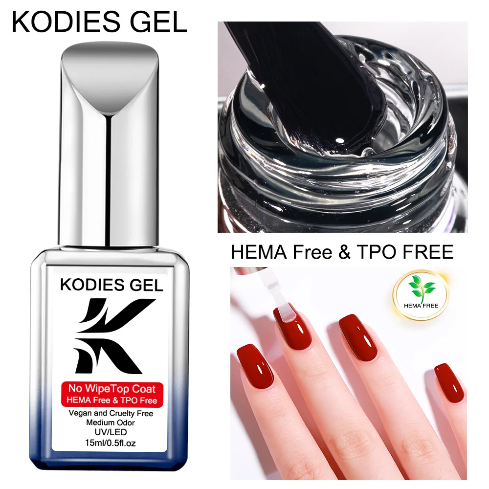 Kodies gel hema/tpo frei top coat uv gel nagellack 15ml super shine starkes finish semi permanente abdeckung gesunde gel maniküre