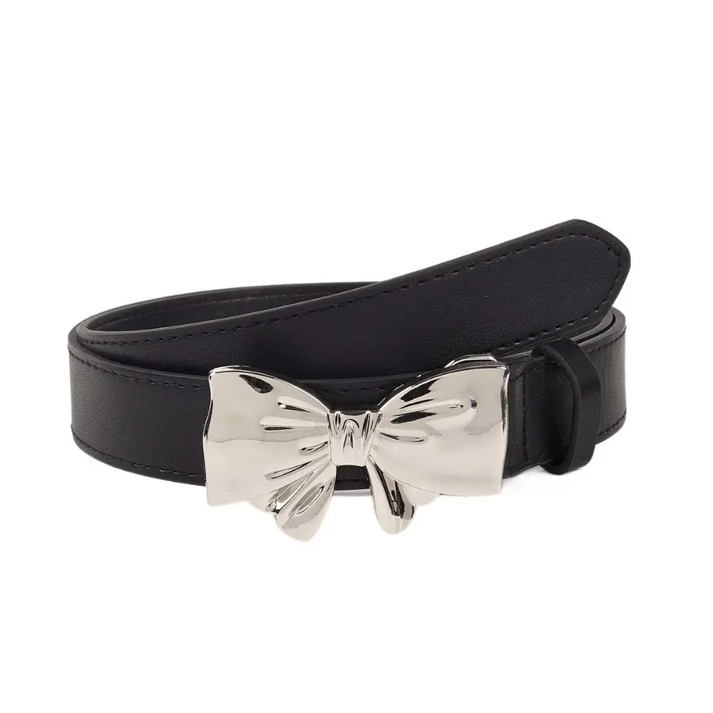 Cinto retrô de fivela de bowknot cinto de prata cintura de couro estilo coreano, decoração de vestido