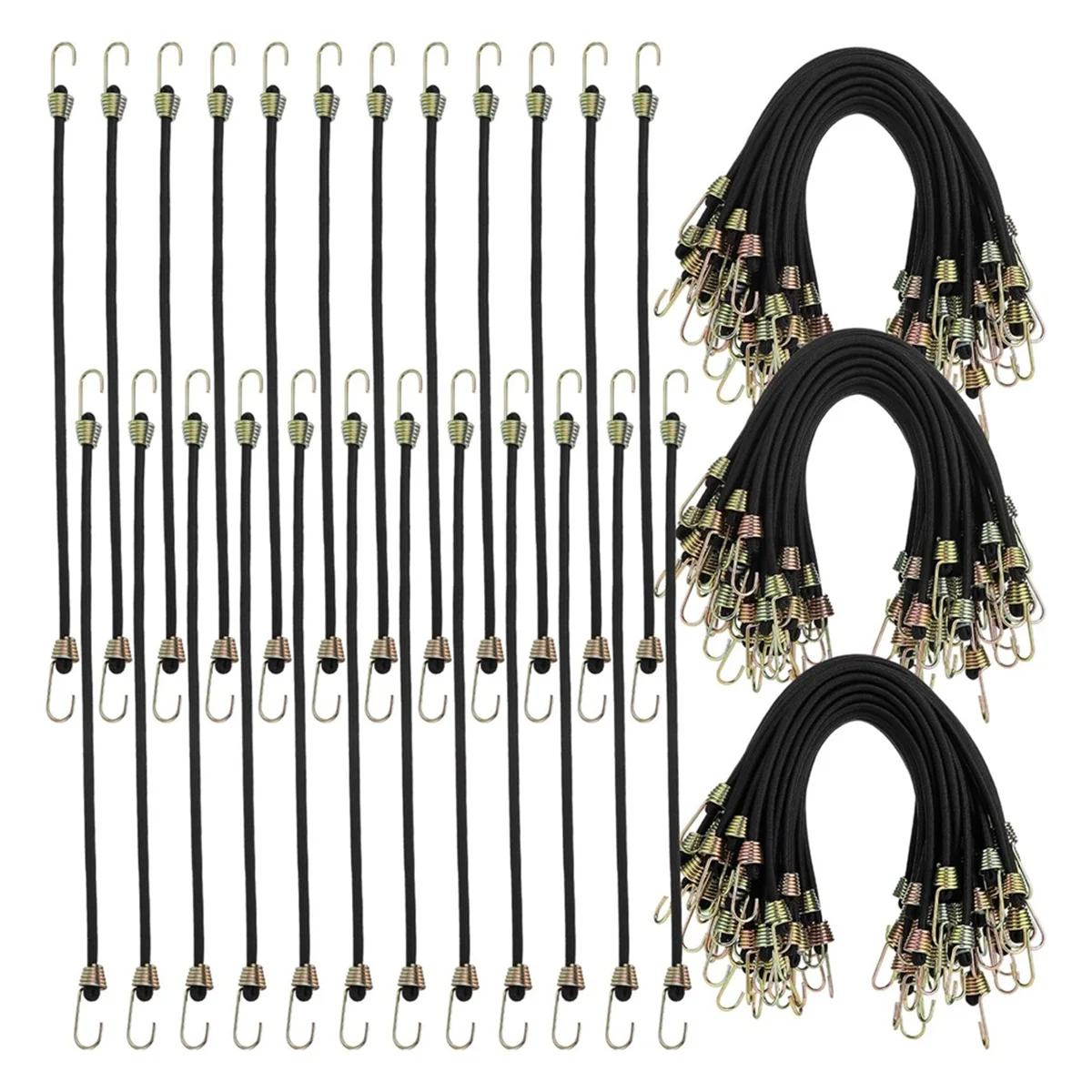 50 Pcs Mini Bungee Cords with Hooks Small Bungee Cords 10 Inch Black Short Elastic Bungee Strap for Luggage Bikes