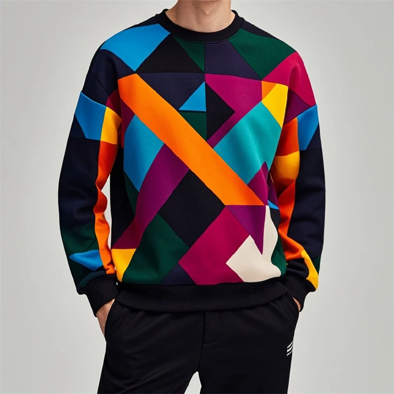 Modna geometria bluza z grafiką dla mężczyzn wiosna jesień prosty trend z długim rękawem 3D bluzy z nadrukiem Casual swetry oversize