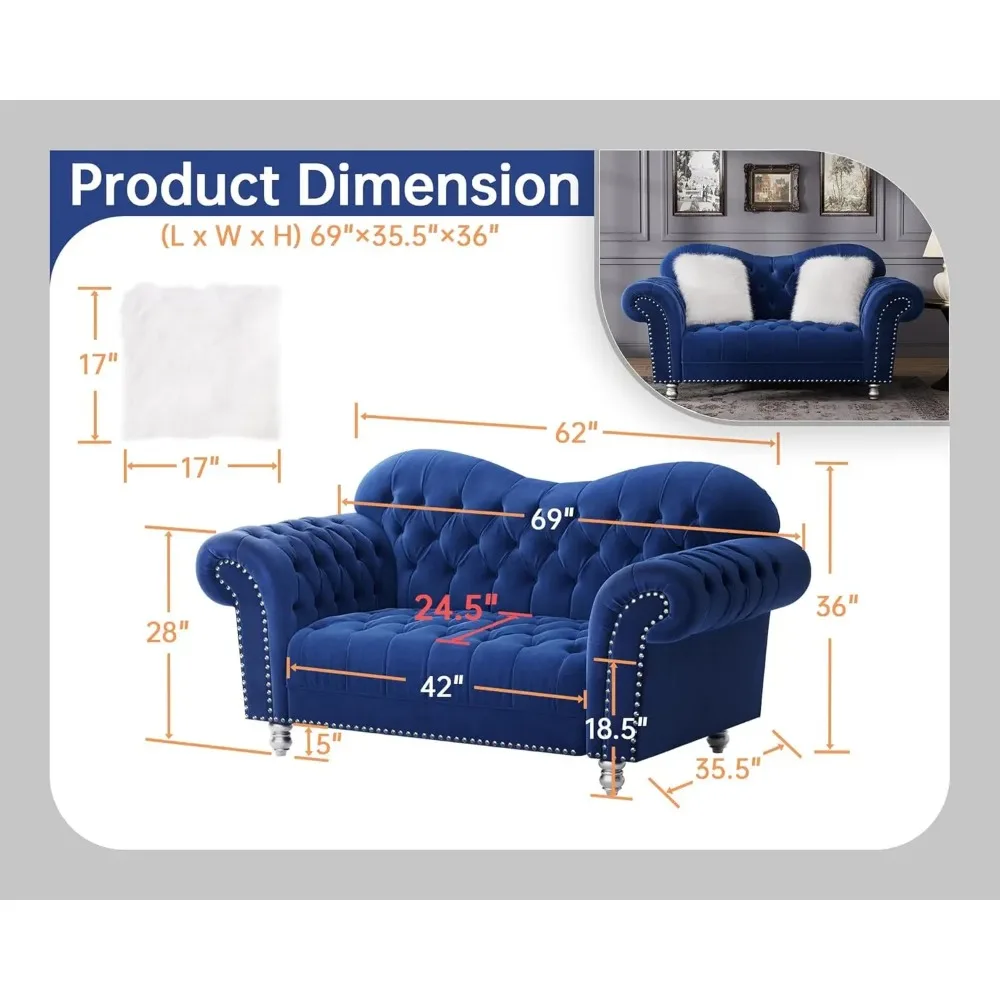 Morden Fort Velvet Chesterfield Lovesaet Tufted, 62