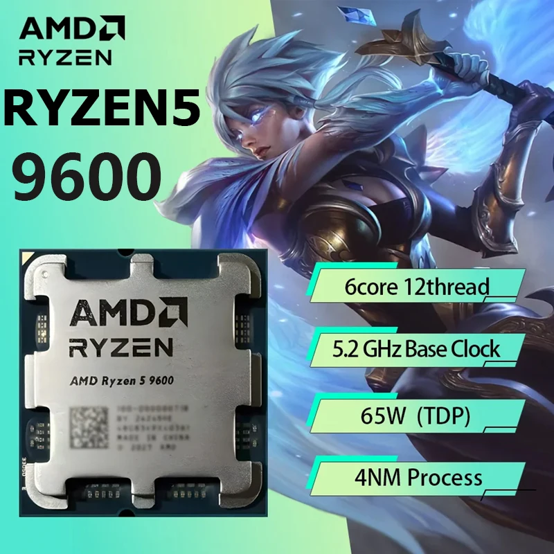 AMD Ryzen 5 9600 CPU Max Boost Hingga 5.2GHz 6-Core 12-Thread Socket AM5 Desktop Gaming