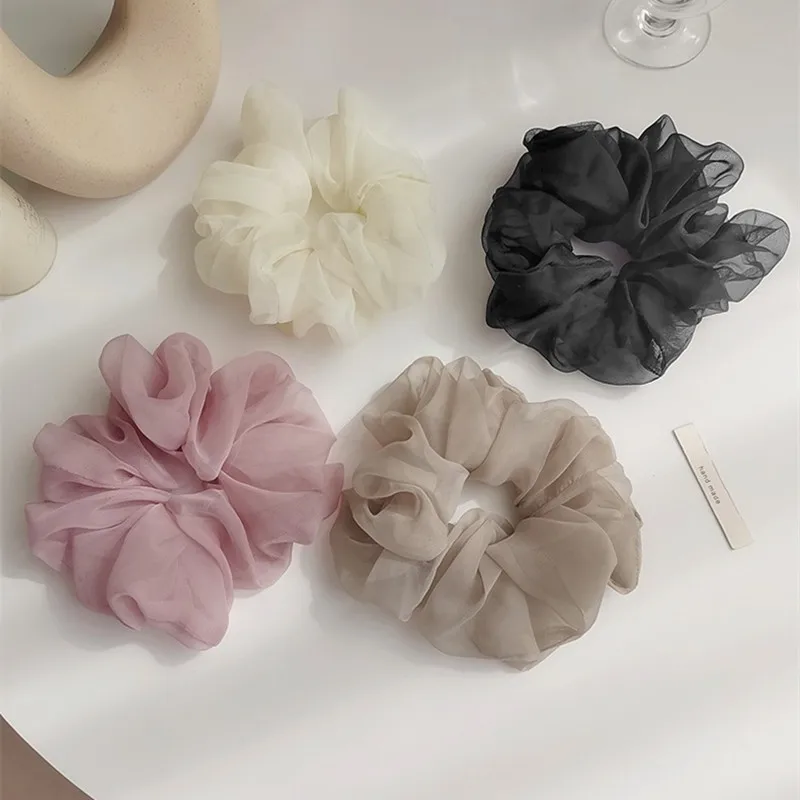 Solid Color Oversize Organza Hair Scrunchies Thin Chiffon Hair Rope Fashion Elastic Hair Rubber Band Sweet Hair Accessories