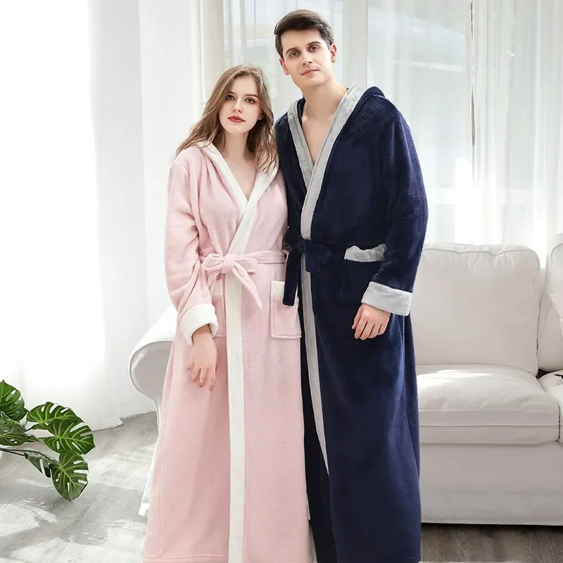 

Female Autumn and Winter Warm Long Coral Velvet Thick Couple Bath Bathrobes Men Women Pajamas Shower Robe Bath Towels For Adults