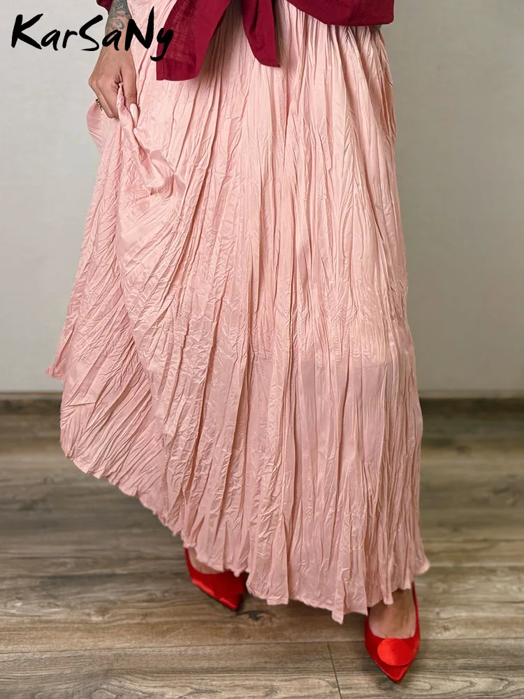 KarSaNy التنانير الطويلة ذات الثنيات للمرأة عالية الخصر تنحنح كبير تنورة خضراء الصيف المرأة ألف خط تنانير طويلة للنساء 2025 طويلة #4