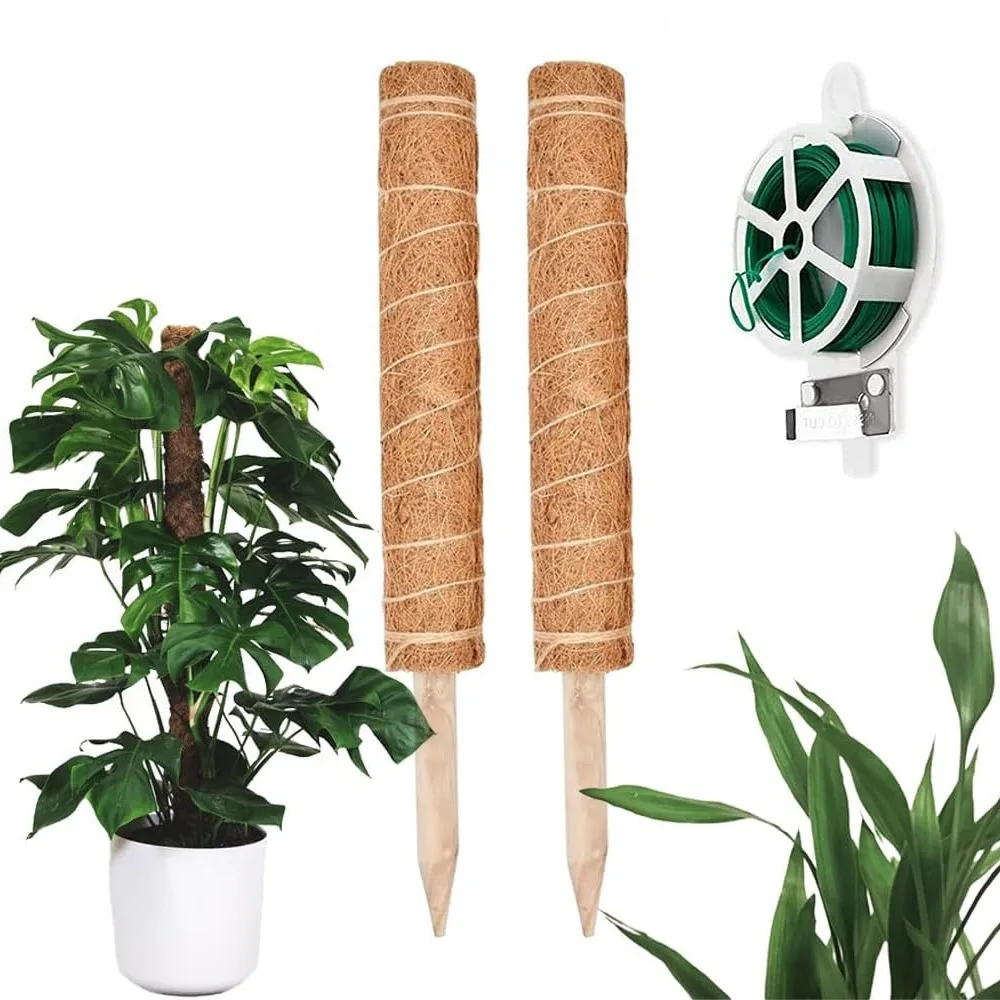 2er-Pack Kokosfaser-Moos-Pflanzenstützen, Stapelbare Moosstangen, Pflanzenstützen aus Moos mit Bindedrähten für Kletterpflanzen in Gärten und Innenräumen